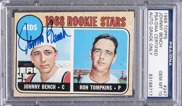 1968 Topps #247 Johnny Bench Signed Rookie Card – PSA/DNA GEM MT 10